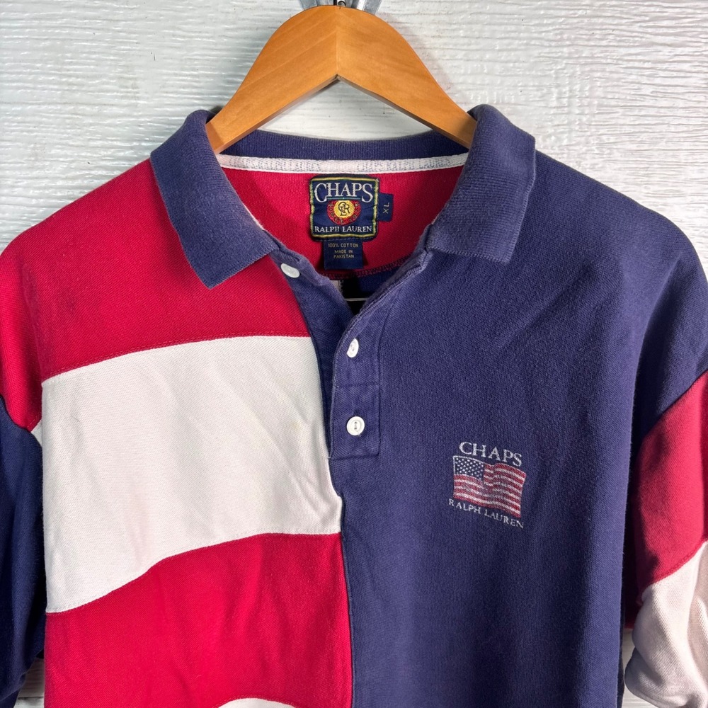 Vintage 90s Chaps Ralph Lauren Flag Colorblock Polo Shirt XL USA - Picture 2 of 6